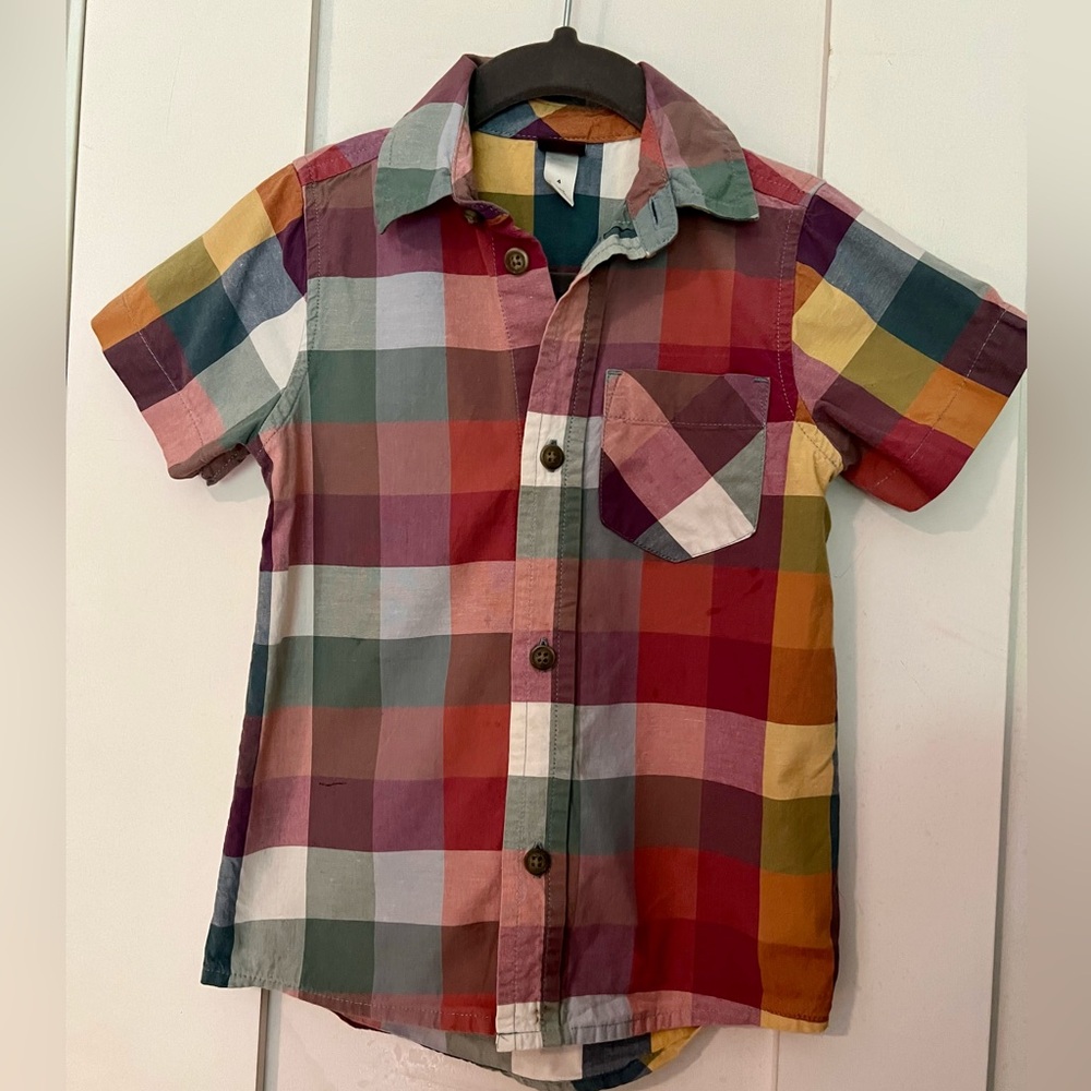 Tea Collection boys 2T woven plaid button down shirt